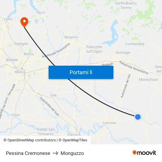 Pessina Cremonese to Monguzzo map