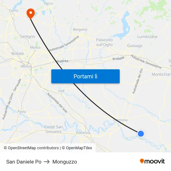 San Daniele Po to Monguzzo map
