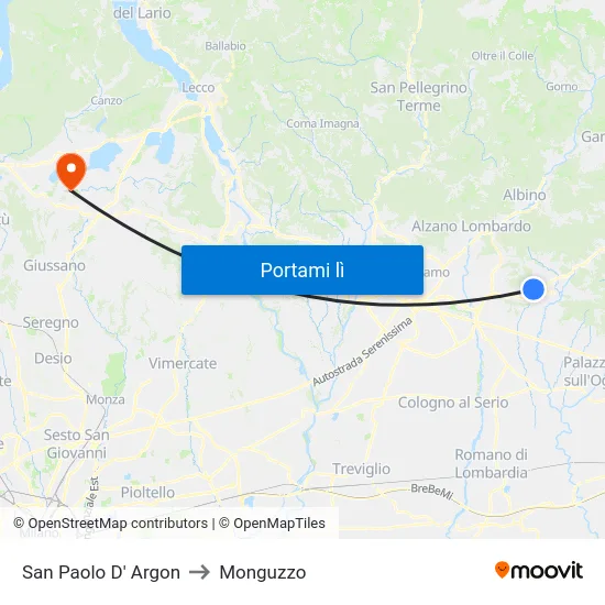 San Paolo D' Argon to Monguzzo map