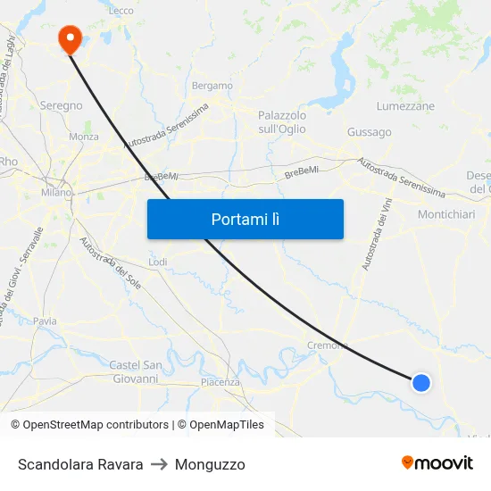 Scandolara Ravara to Monguzzo map