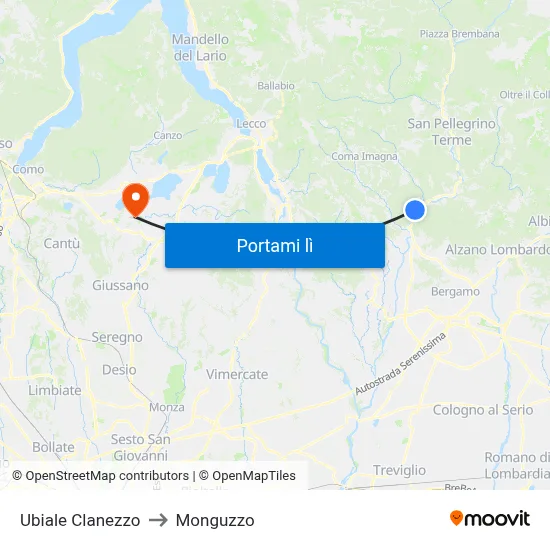 Ubiale Clanezzo to Monguzzo map
