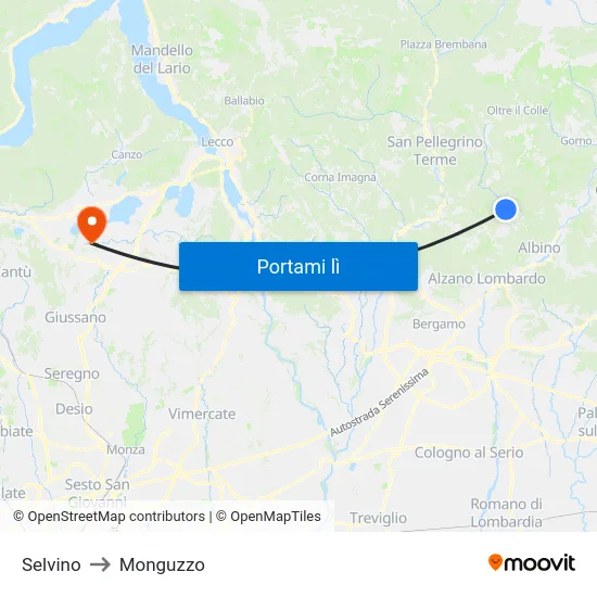 Selvino to Monguzzo map