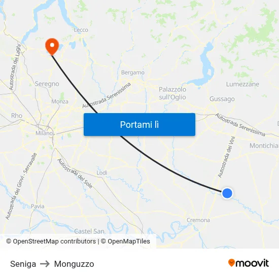 Seniga to Monguzzo map