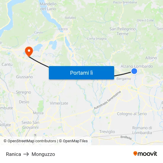 Ranica to Monguzzo map