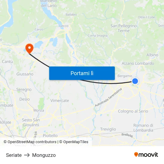 Seriate to Monguzzo map