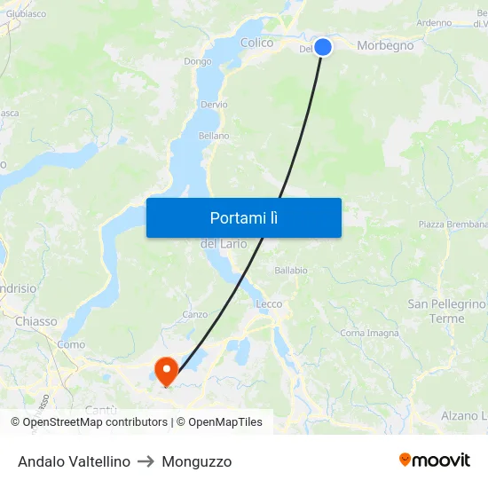 Andalo Valtellino to Monguzzo map