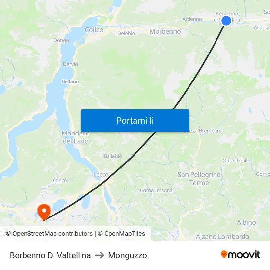 Berbenno Di Valtellina to Monguzzo map
