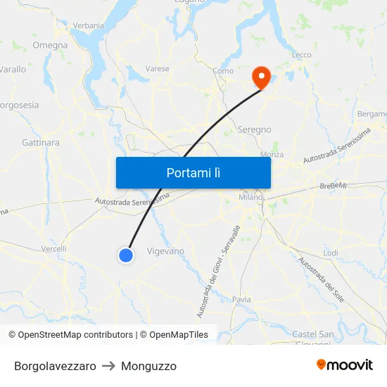 Borgolavezzaro to Monguzzo map