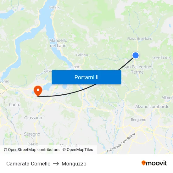 Camerata Cornello to Monguzzo map