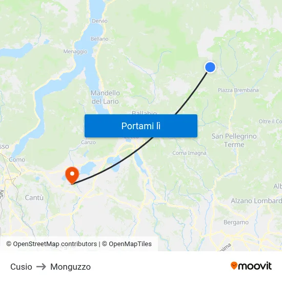 Cusio to Monguzzo map