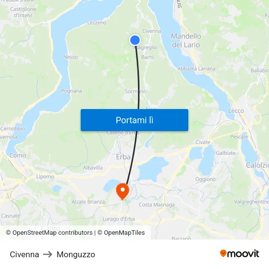 Civenna to Monguzzo map