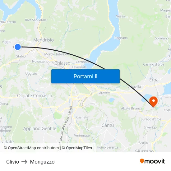Clivio to Monguzzo map