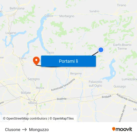 Clusone to Monguzzo map