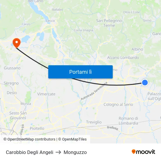 Carobbio Degli Angeli to Monguzzo map