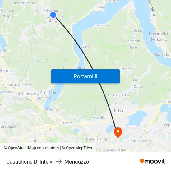 Castiglione D' Intelvi to Monguzzo map