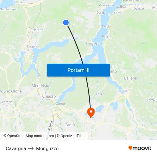 Cavargna to Monguzzo map