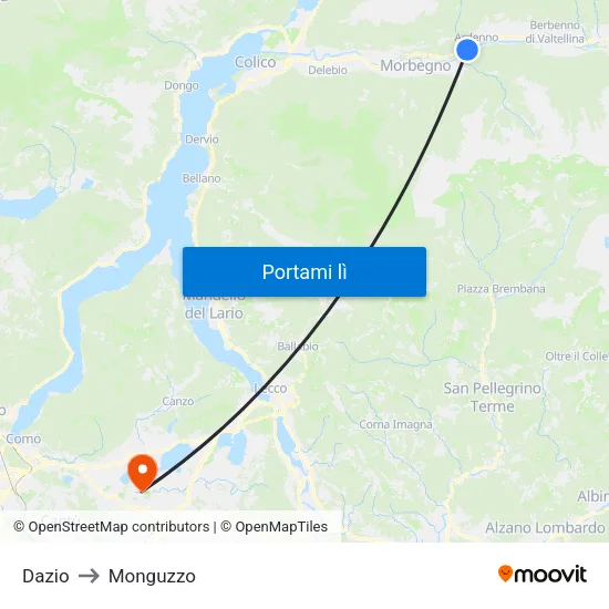 Dazio to Monguzzo map