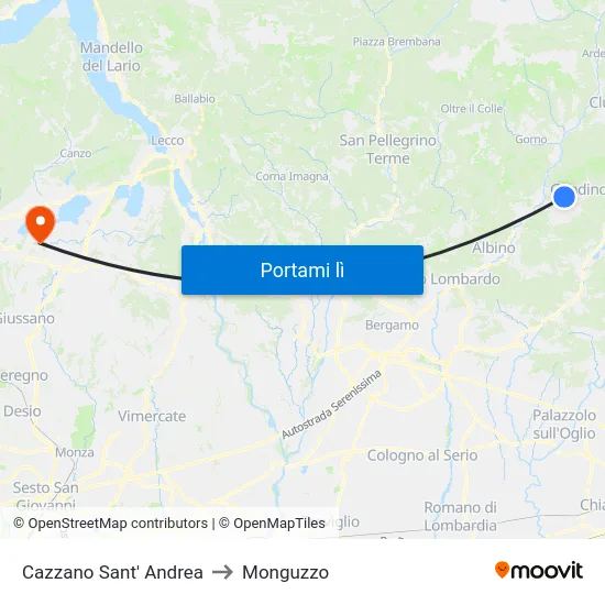 Cazzano Sant' Andrea to Monguzzo map
