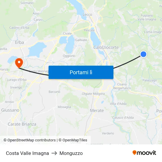 Costa Valle Imagna to Monguzzo map