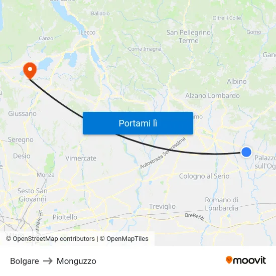 Bolgare to Monguzzo map