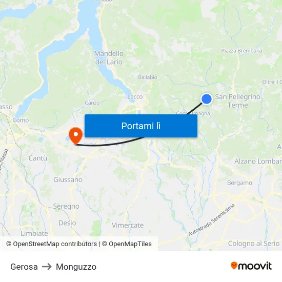 Gerosa to Monguzzo map