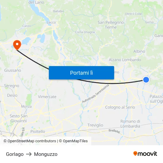 Gorlago to Monguzzo map