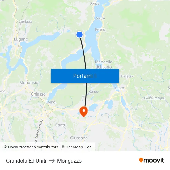 Grandola Ed Uniti to Monguzzo map