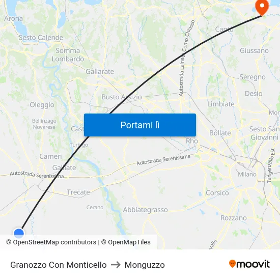 Granozzo Con Monticello to Monguzzo map