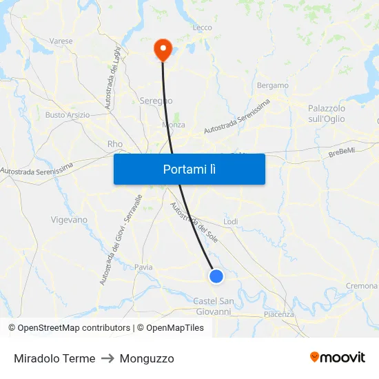 Miradolo Terme to Monguzzo map