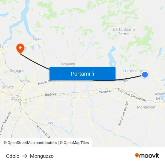 Odolo to Monguzzo map