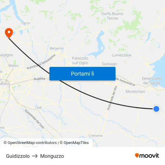 Guidizzolo to Monguzzo map