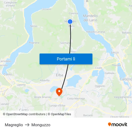 Magreglio to Monguzzo map