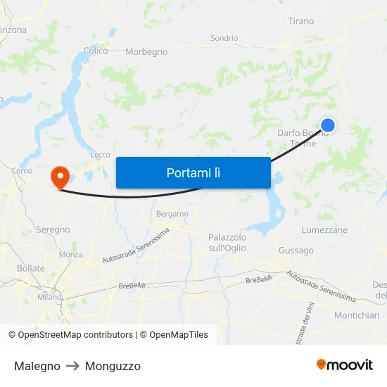 Malegno to Monguzzo map