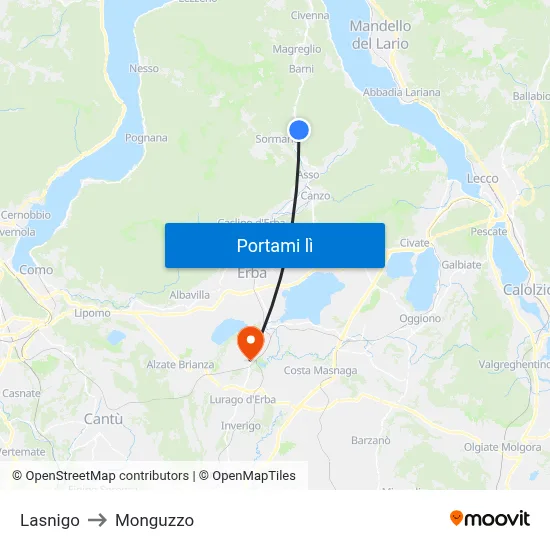 Lasnigo to Monguzzo map