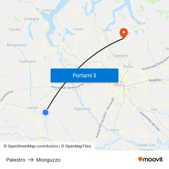 Palestro to Monguzzo map