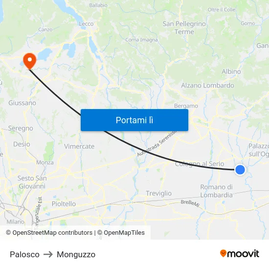 Palosco to Monguzzo map