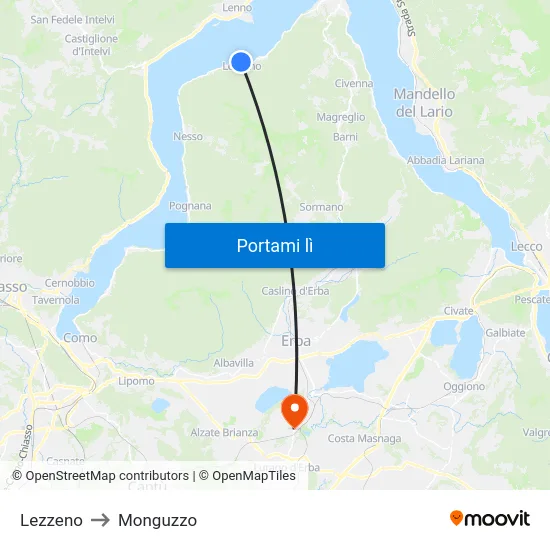 Lezzeno to Monguzzo map