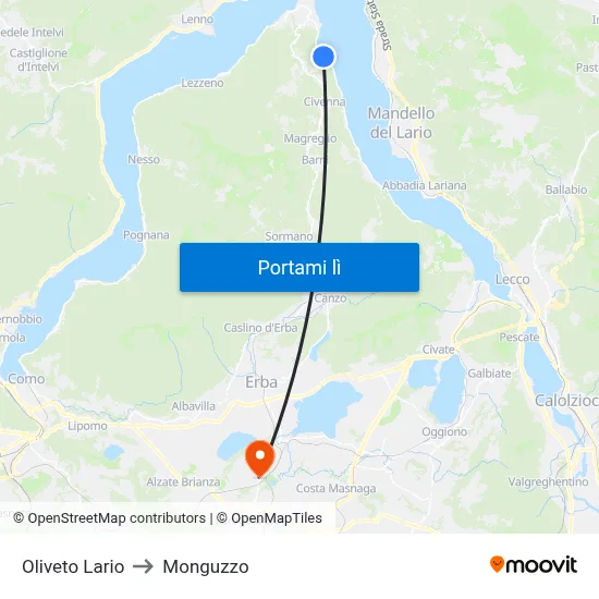 Oliveto Lario to Monguzzo map