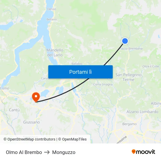 Olmo Al Brembo to Monguzzo map