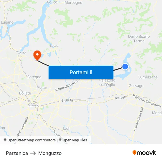 Parzanica to Monguzzo map