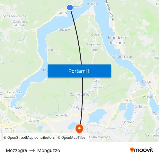 Mezzegra to Monguzzo map