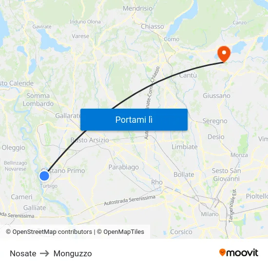 Nosate to Monguzzo map