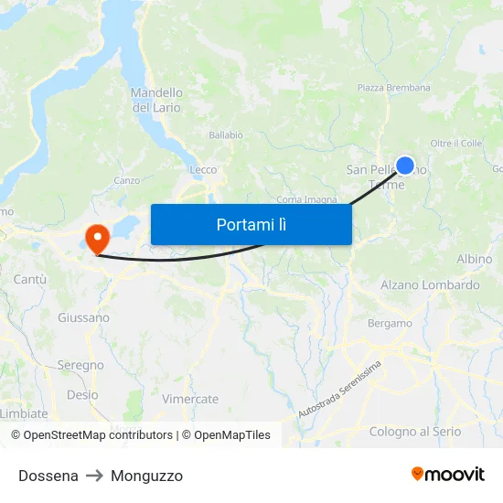Dossena to Monguzzo map