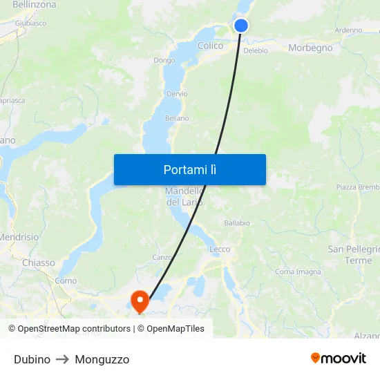 Dubino to Monguzzo map