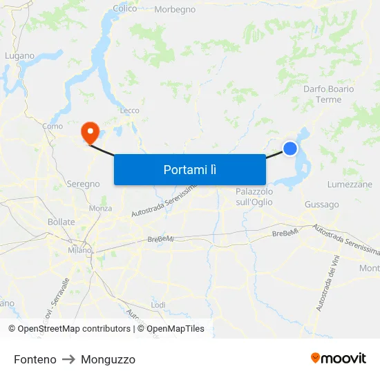 Fonteno to Monguzzo map