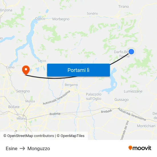 Esine to Monguzzo map