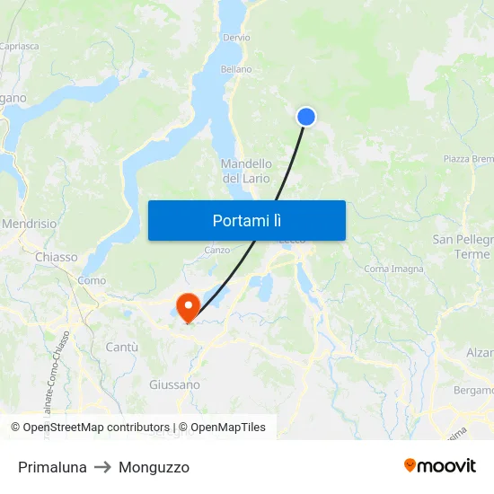 Primaluna to Monguzzo map