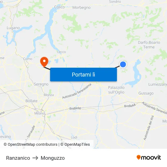 Ranzanico to Monguzzo map