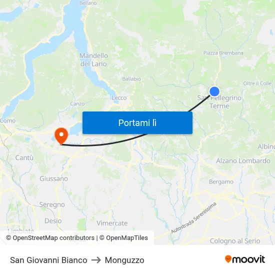 San Giovanni Bianco to Monguzzo map