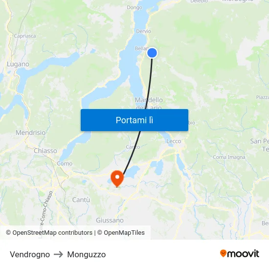 Vendrogno to Monguzzo map